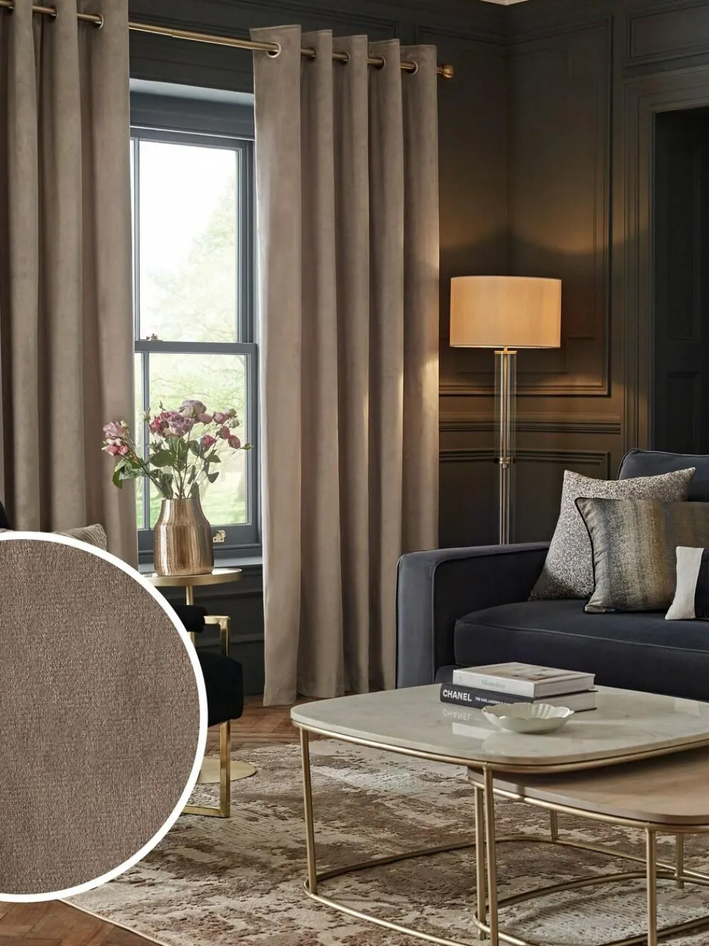 Next Natural Mink Matte Velvet Super Thermal Curtains^ Curtains & Blinds