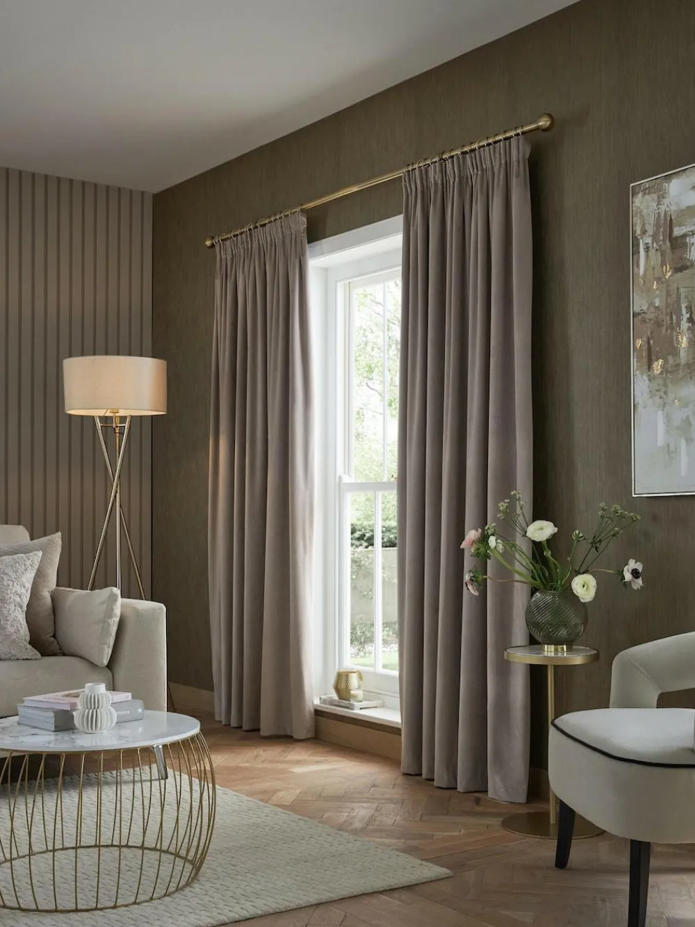 Next Natural Mink Matte Velvet Pencil Pleat Blackout/Thermal Curtains^ Curtains & Blinds
