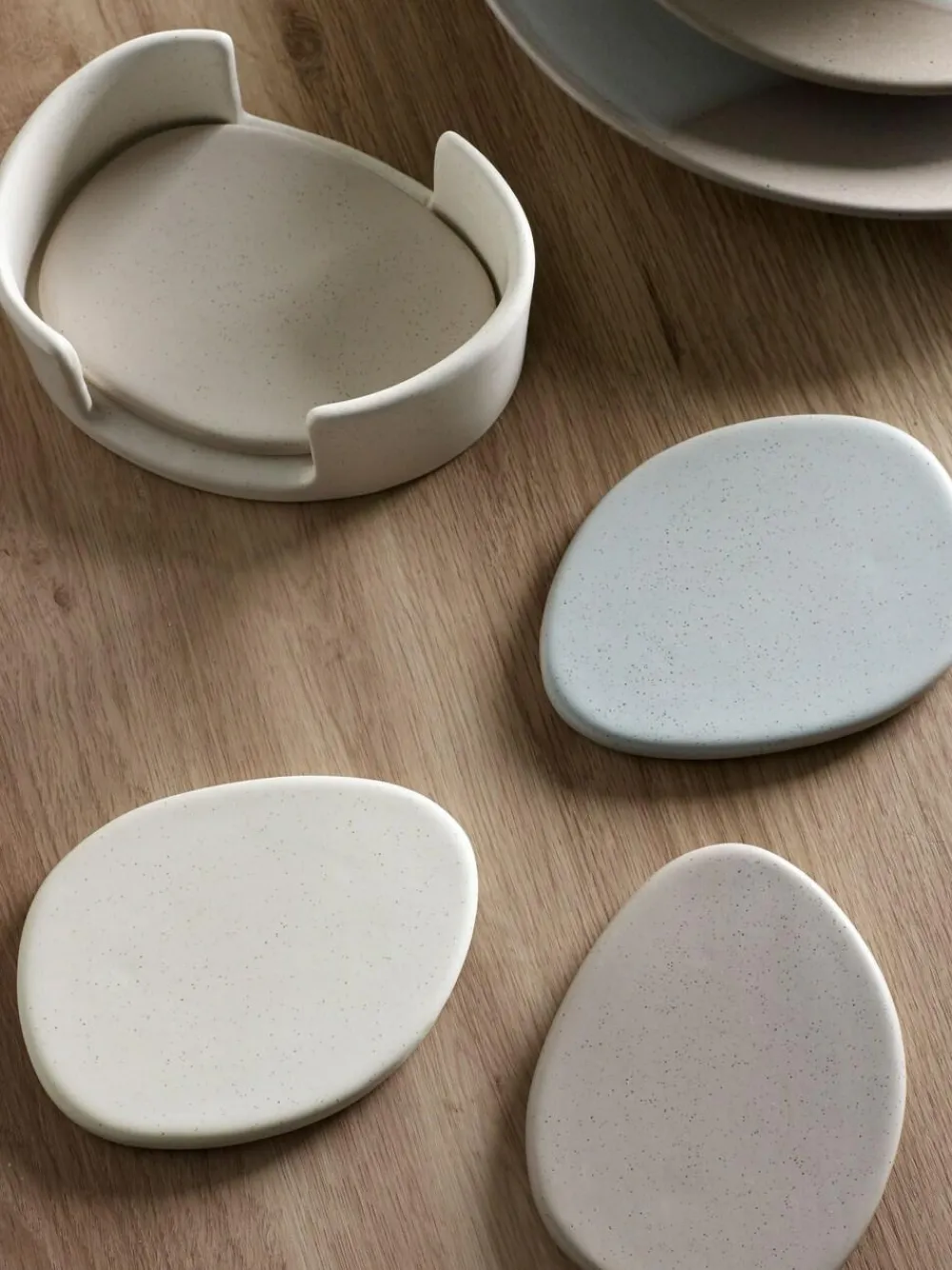 Discount Next Natural Scandi Ceramic Pebble Coasters in Holder