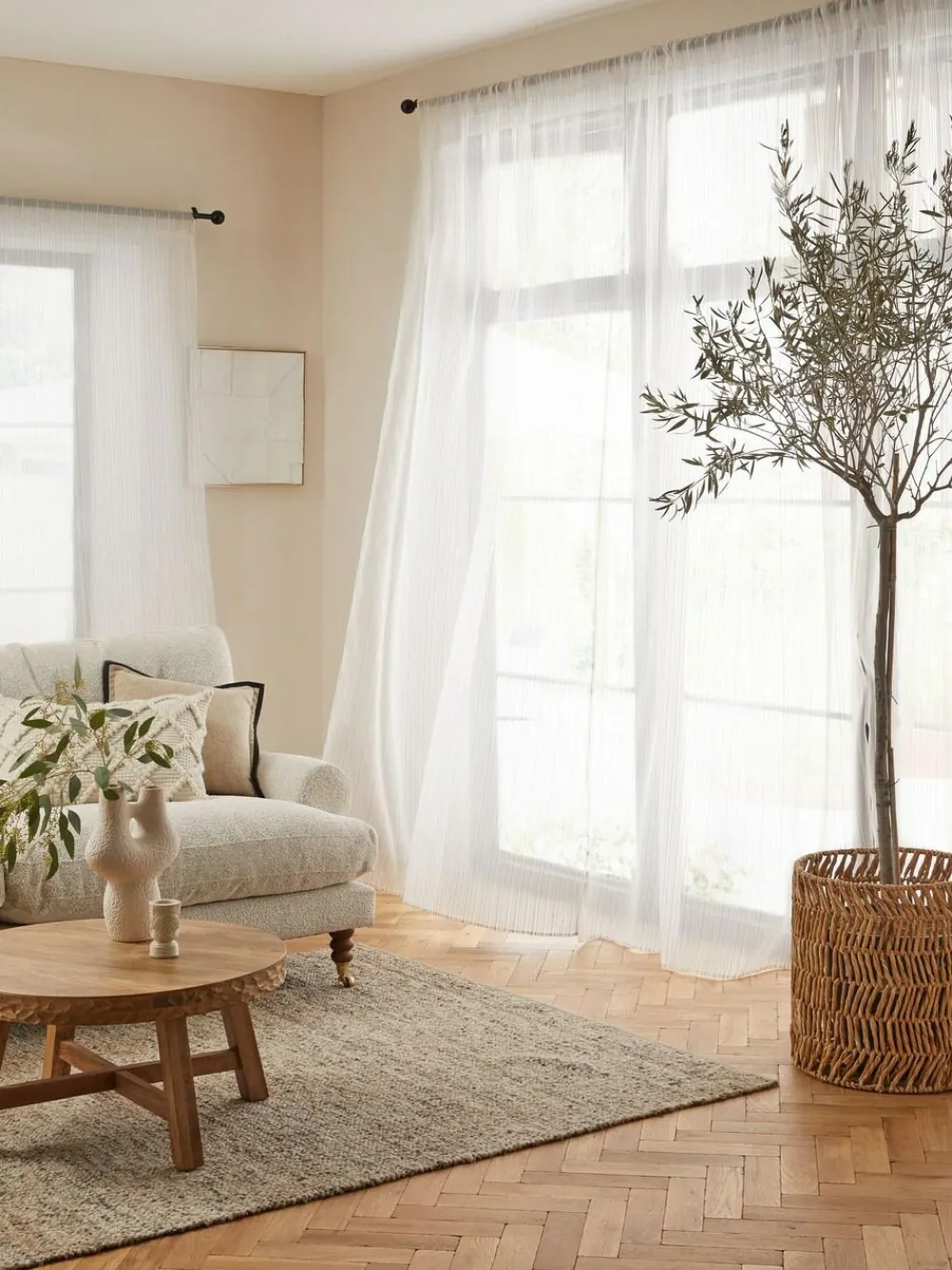 Online Next Natural Stripe Voile Slot Top Unlined Sheer Panel Curtain