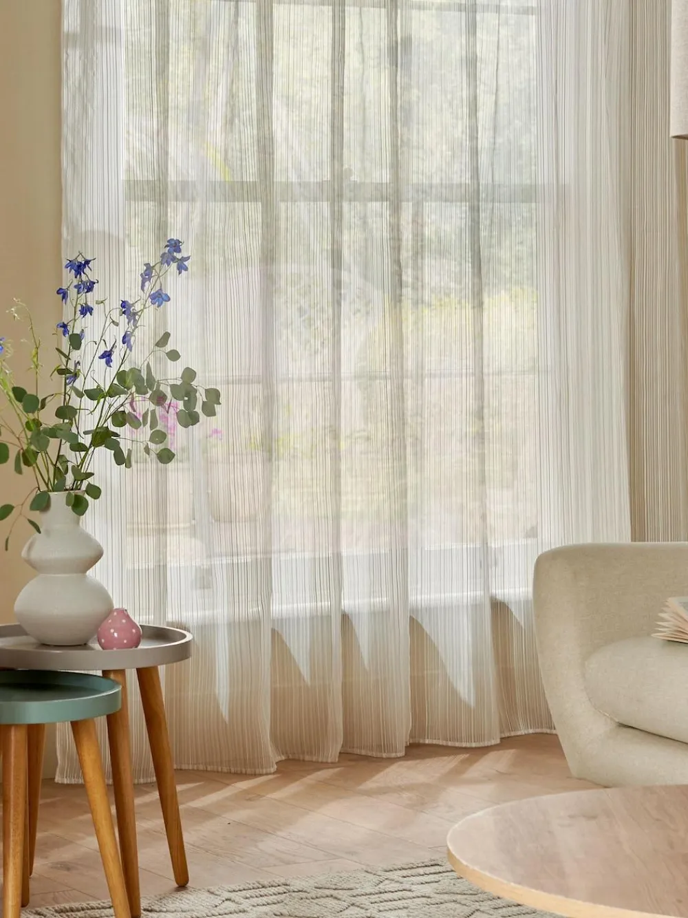 Online Next Natural Stripe Voile Slot Top Unlined Sheer Panel Curtain