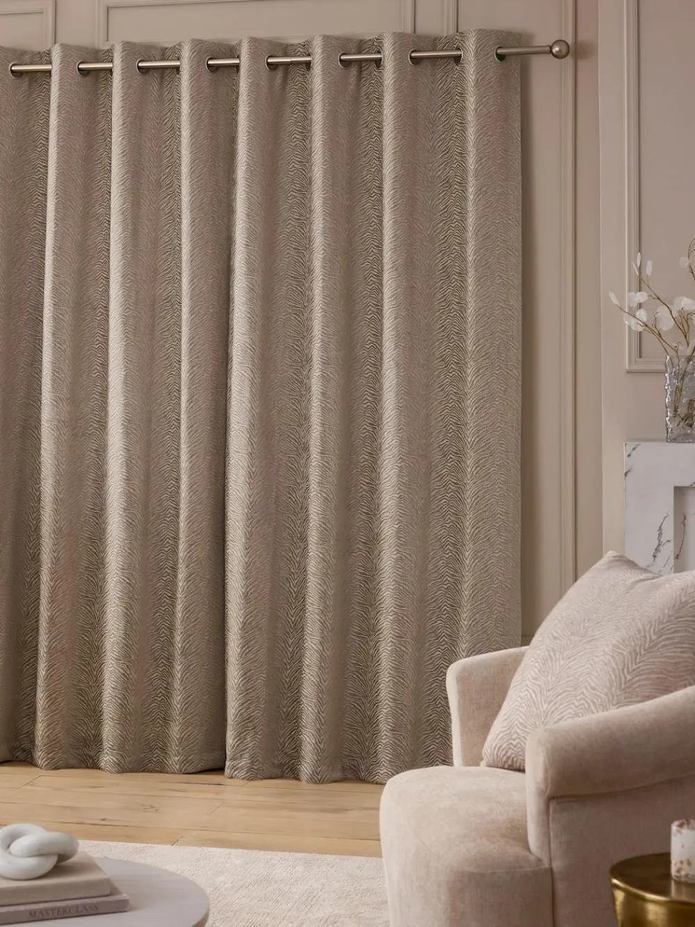 Outlet Next Natural Zebra Chenille Eyelet Lined Curtains