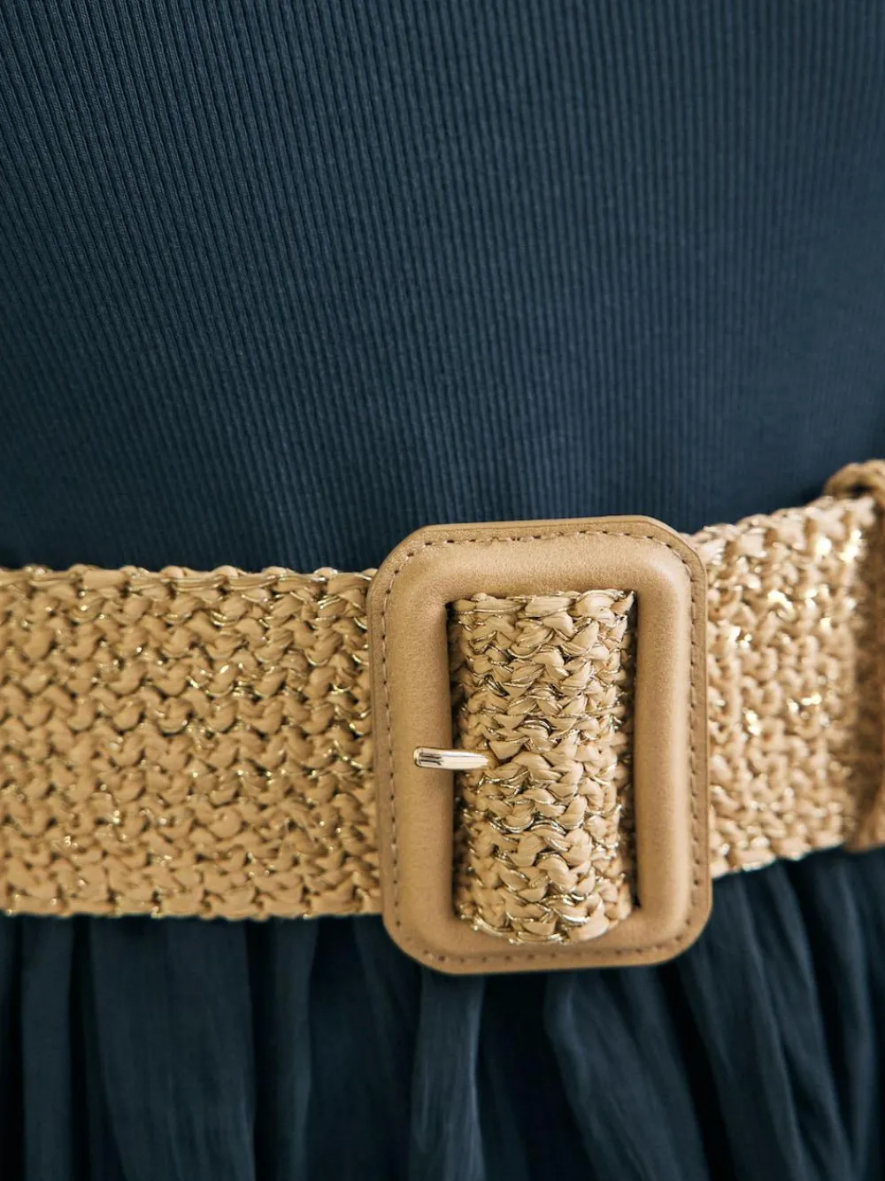 Next Natural/Gold Wide Raffia Effect Belt^Women Belts
