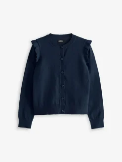 Discount Next Navy Blue Cotton Rich Frill Shoulder School Cardigan (3-16yrs)