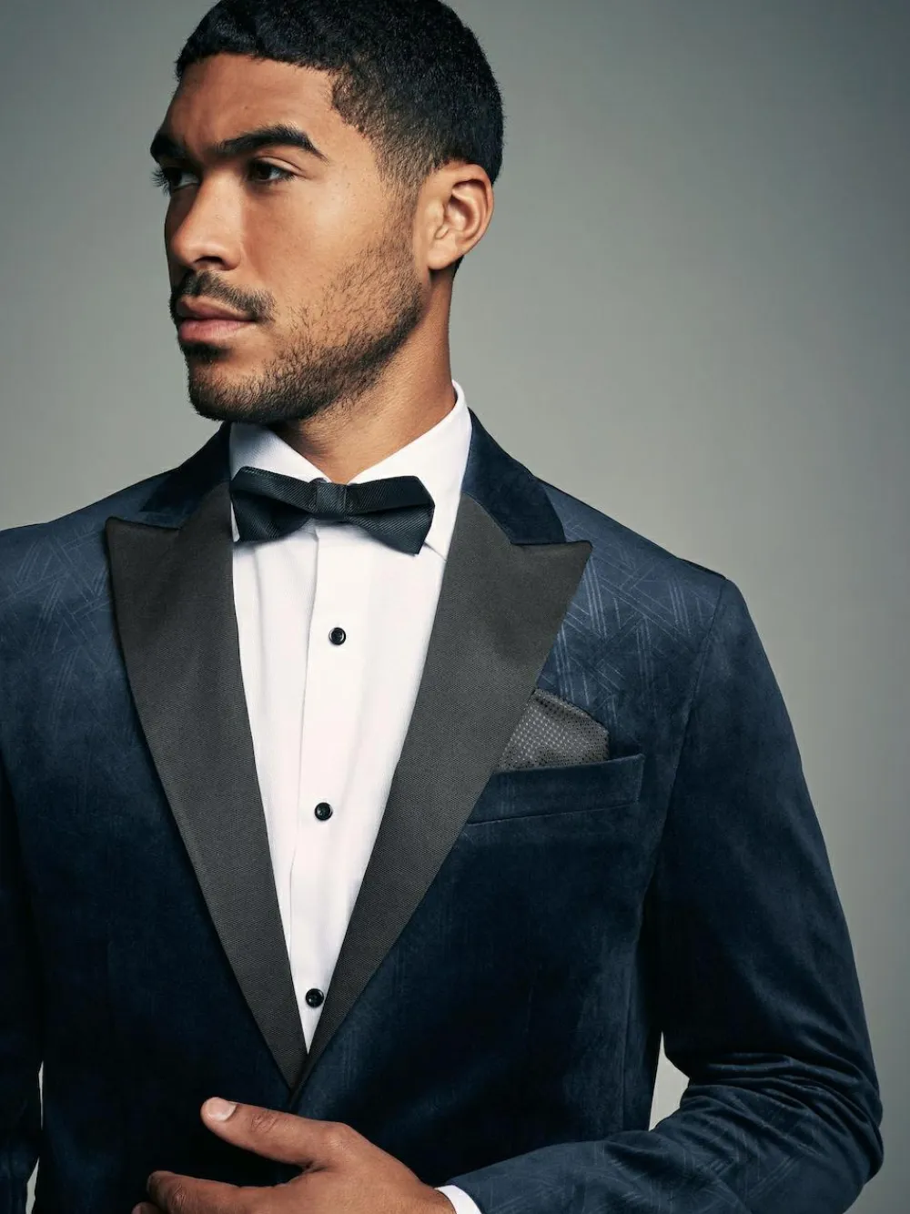 Online Next Slim Fit Patterned Velvet Blazer Navy Blue Geometric
