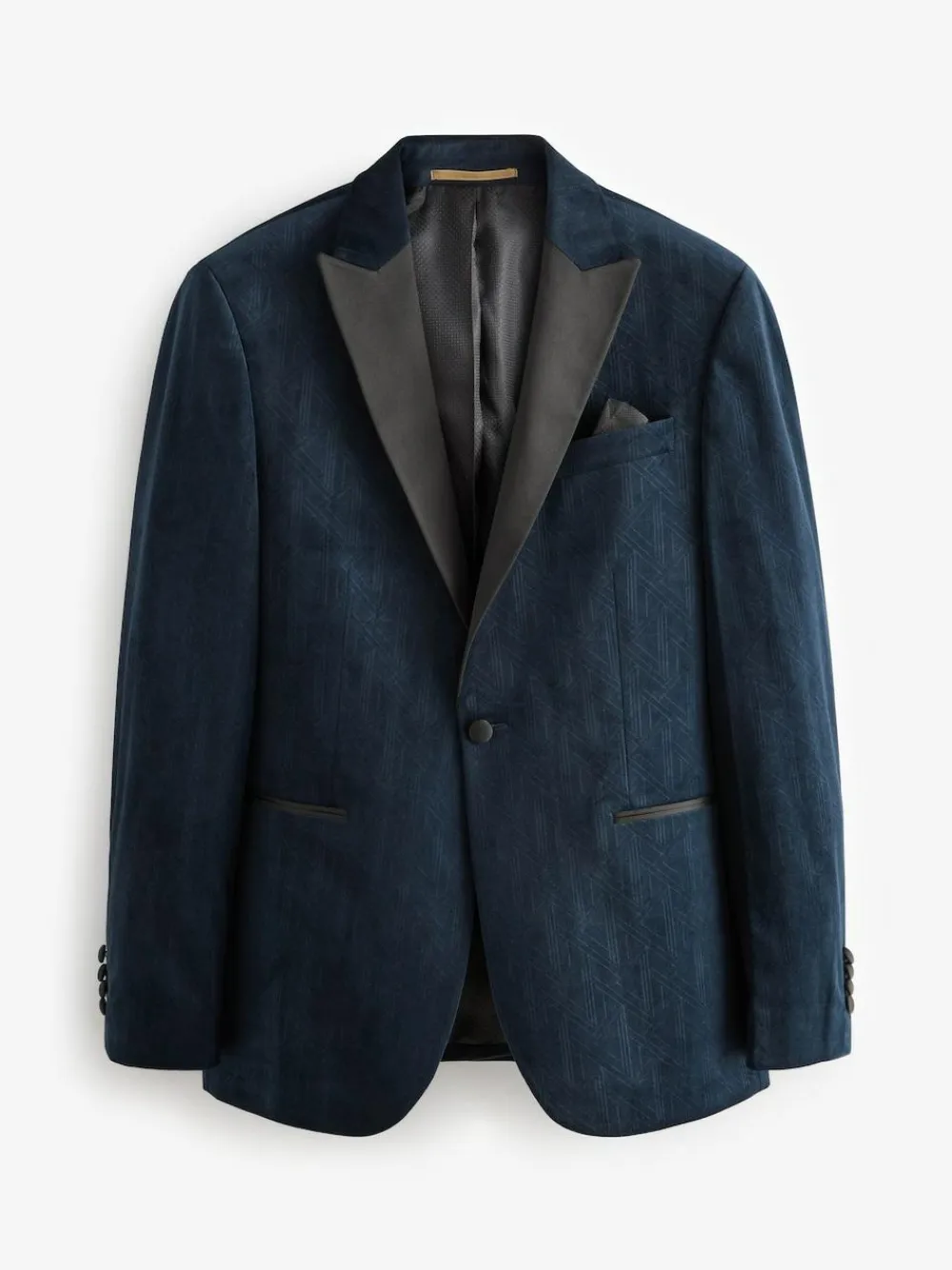 Online Next Slim Fit Patterned Velvet Blazer Navy Blue Geometric
