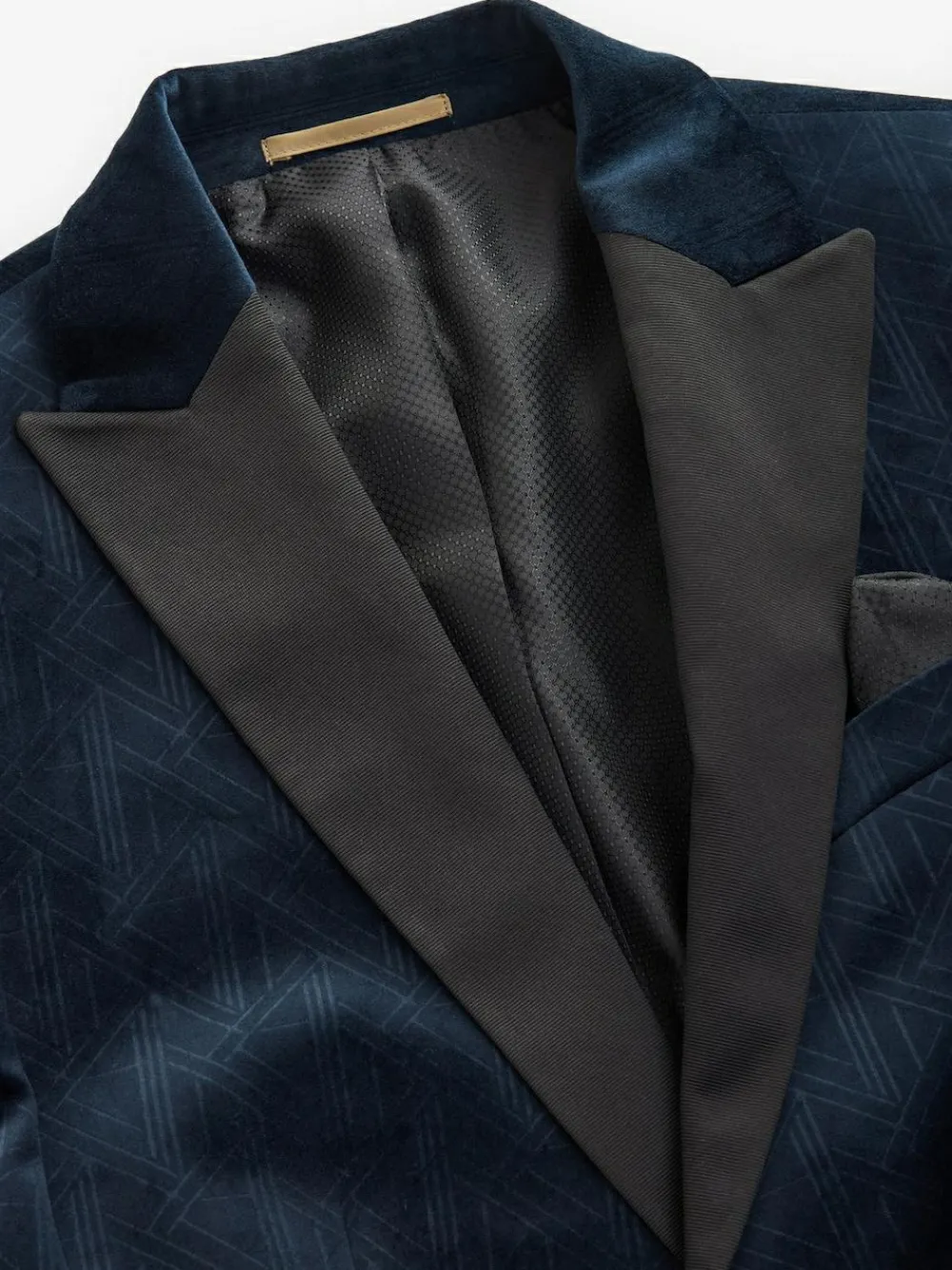 Online Next Slim Fit Patterned Velvet Blazer Navy Blue Geometric