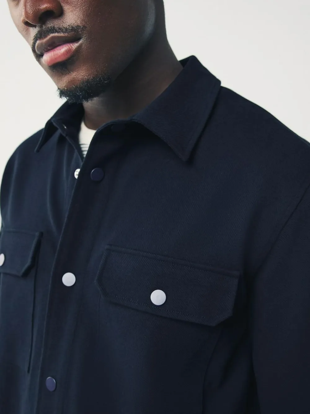 Next Navy Blue Jersey Twill Popper Shacket^ Occasionwear|Coats & Jackets