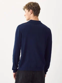 Next Regular Fit Cotton Rich Long Sleeve Stripe Knit Polo Shirt^ Knitwear|Knitwear