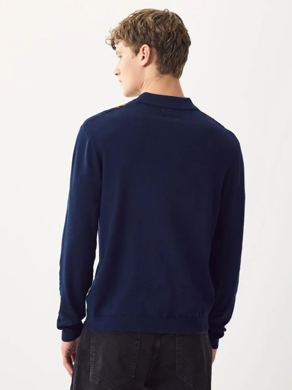 Next Regular Fit Cotton Rich Long Sleeve Stripe Knit Polo Shirt^ Knitwear|Knitwear