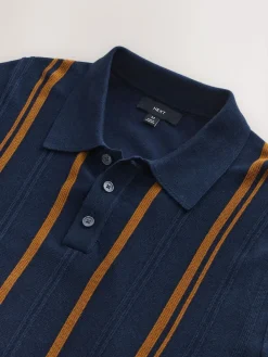 Next Regular Fit Cotton Rich Long Sleeve Stripe Knit Polo Shirt^ Knitwear|Knitwear