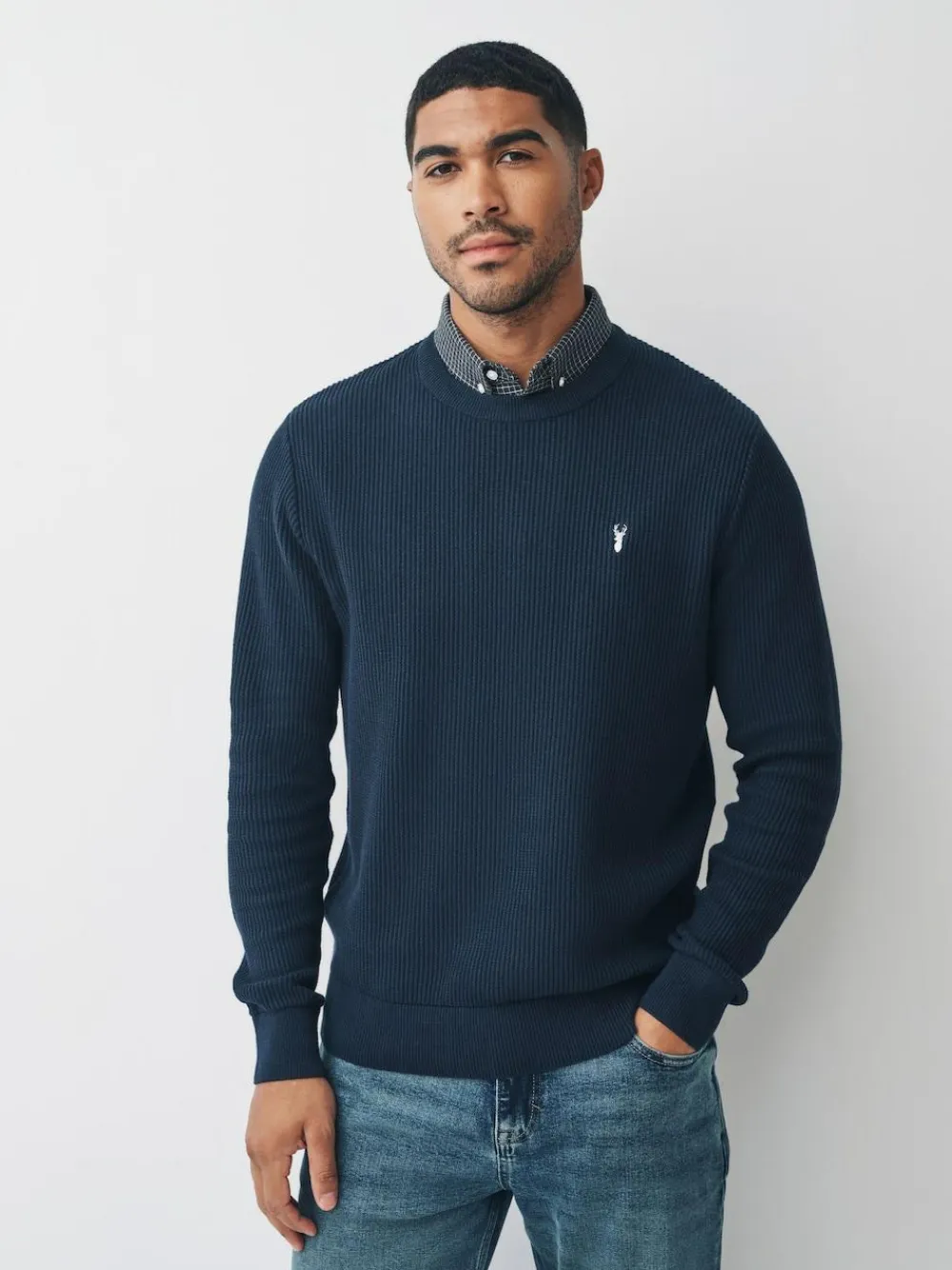 Outlet Next Regular Fit Rib Texture Mock Shirt Jumper Navy Blue