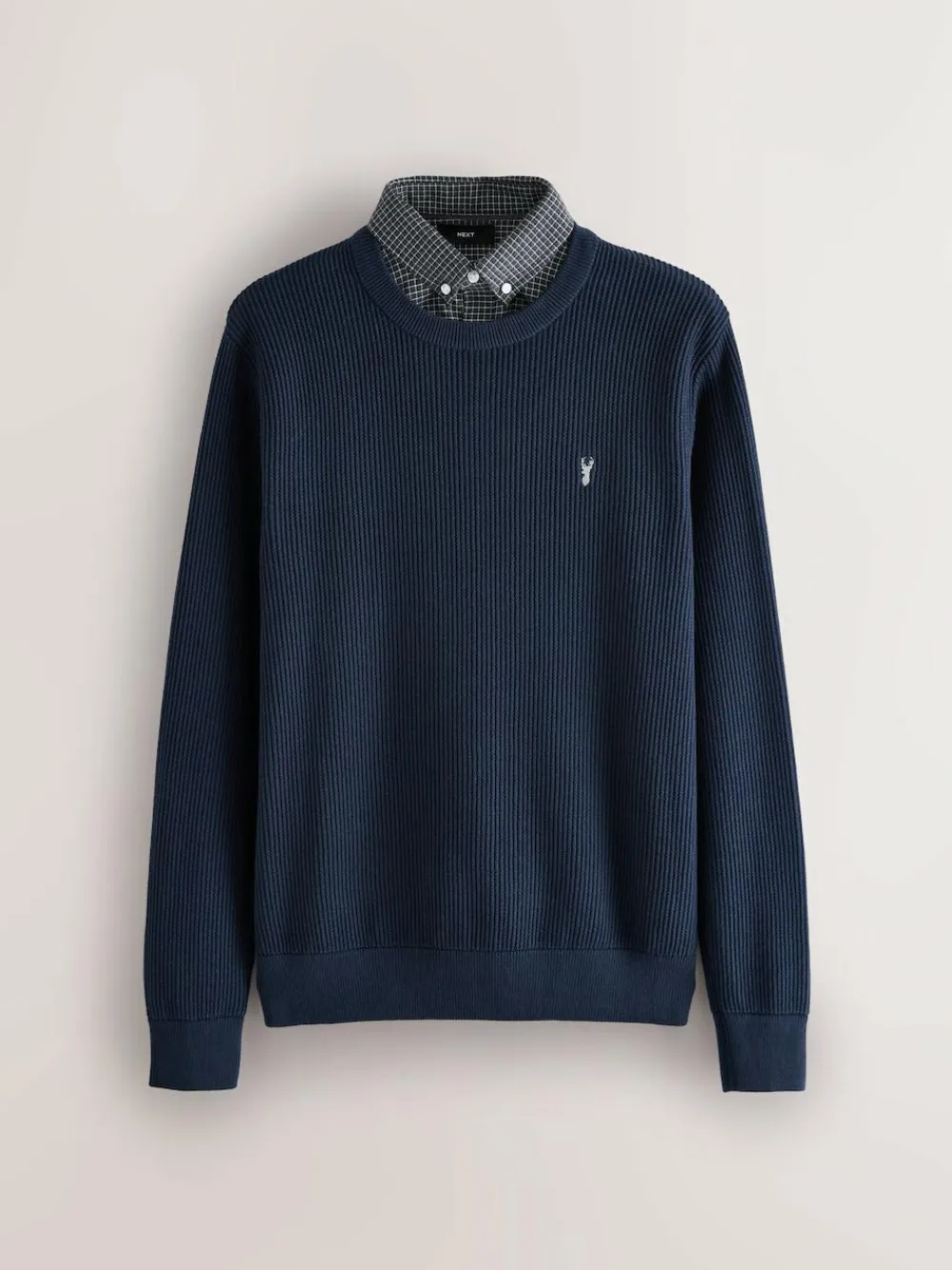 Outlet Next Regular Fit Rib Texture Mock Shirt Jumper Navy Blue