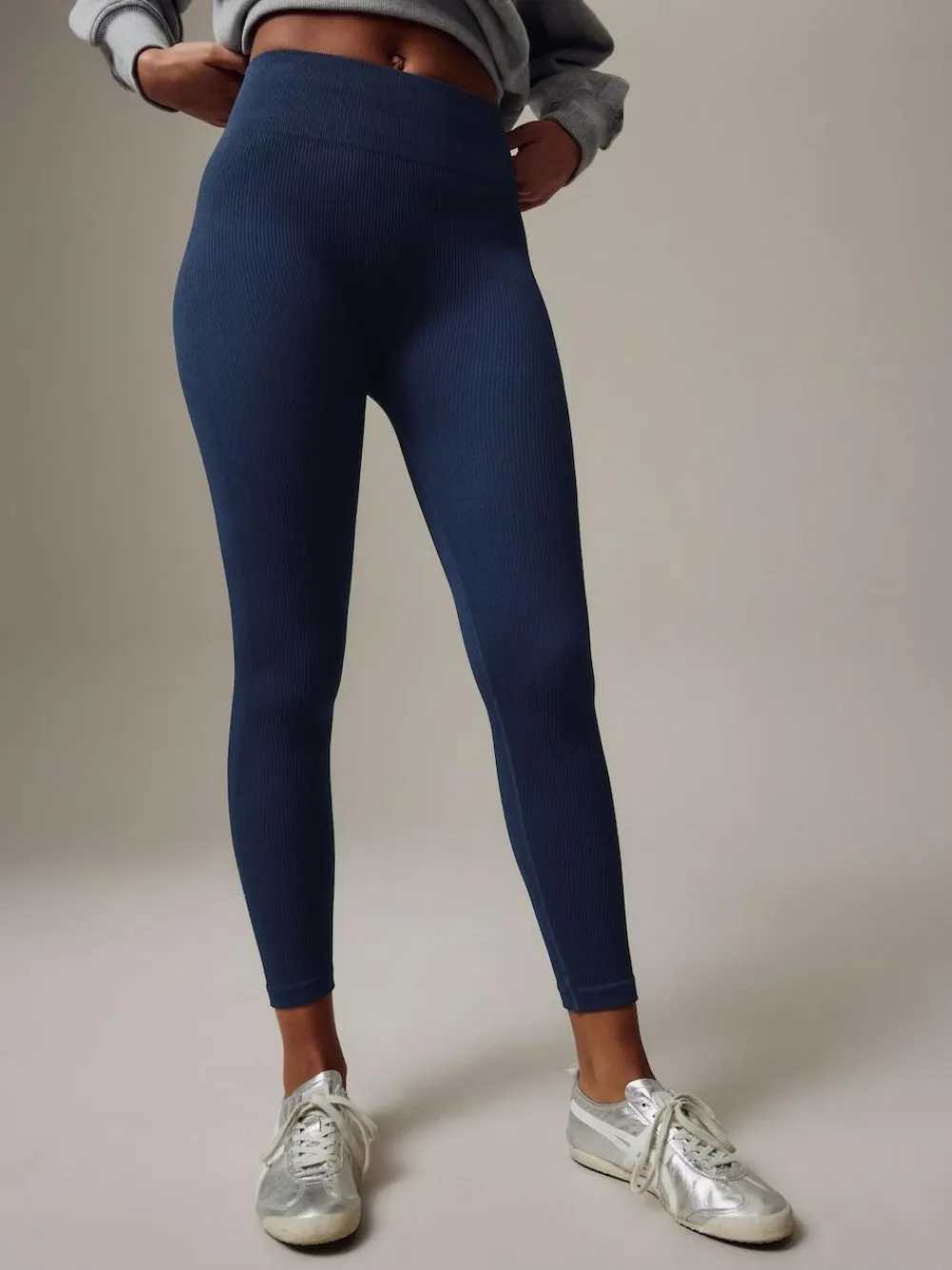 Online Next Navy Blue Ribbed Seamless High Waist Leggings
