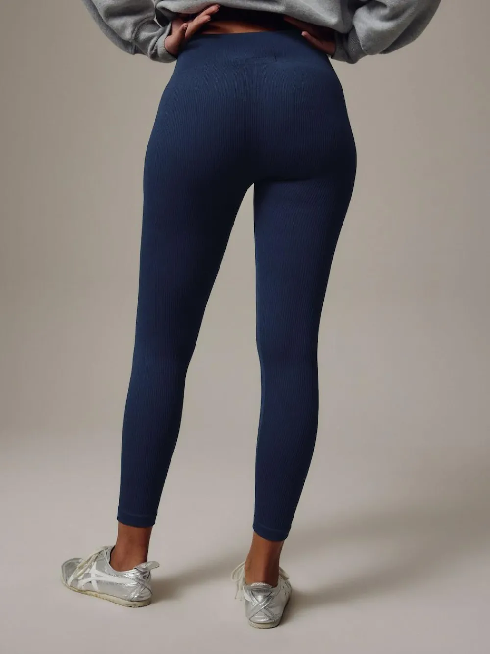 Online Next Navy Blue Ribbed Seamless High Waist Leggings