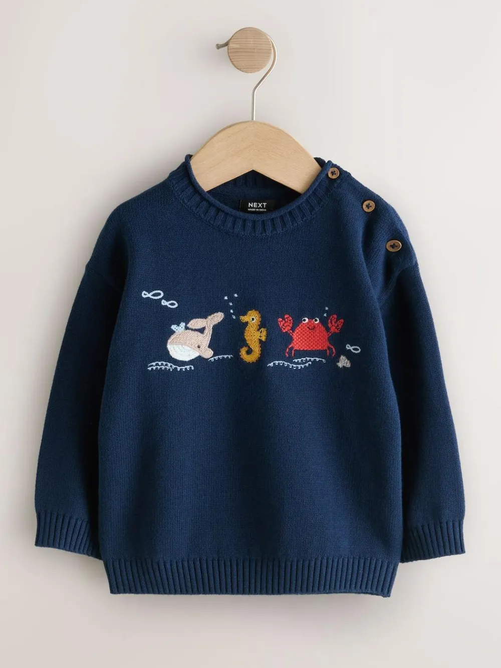 Best Next Navy Blue Sealife Character Knitted Crew Neck Jumper (3mths-7yrs)