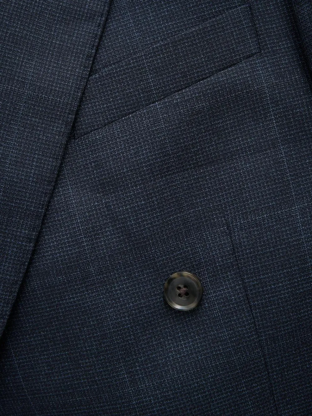 New Next Navy Blue Signature Marzotto 100% Italian Wool Double Breasted Check Suit Jacket