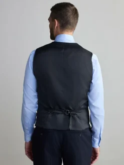 Online Next Navy Blue Signature Nova Fides Wool Waistcoat