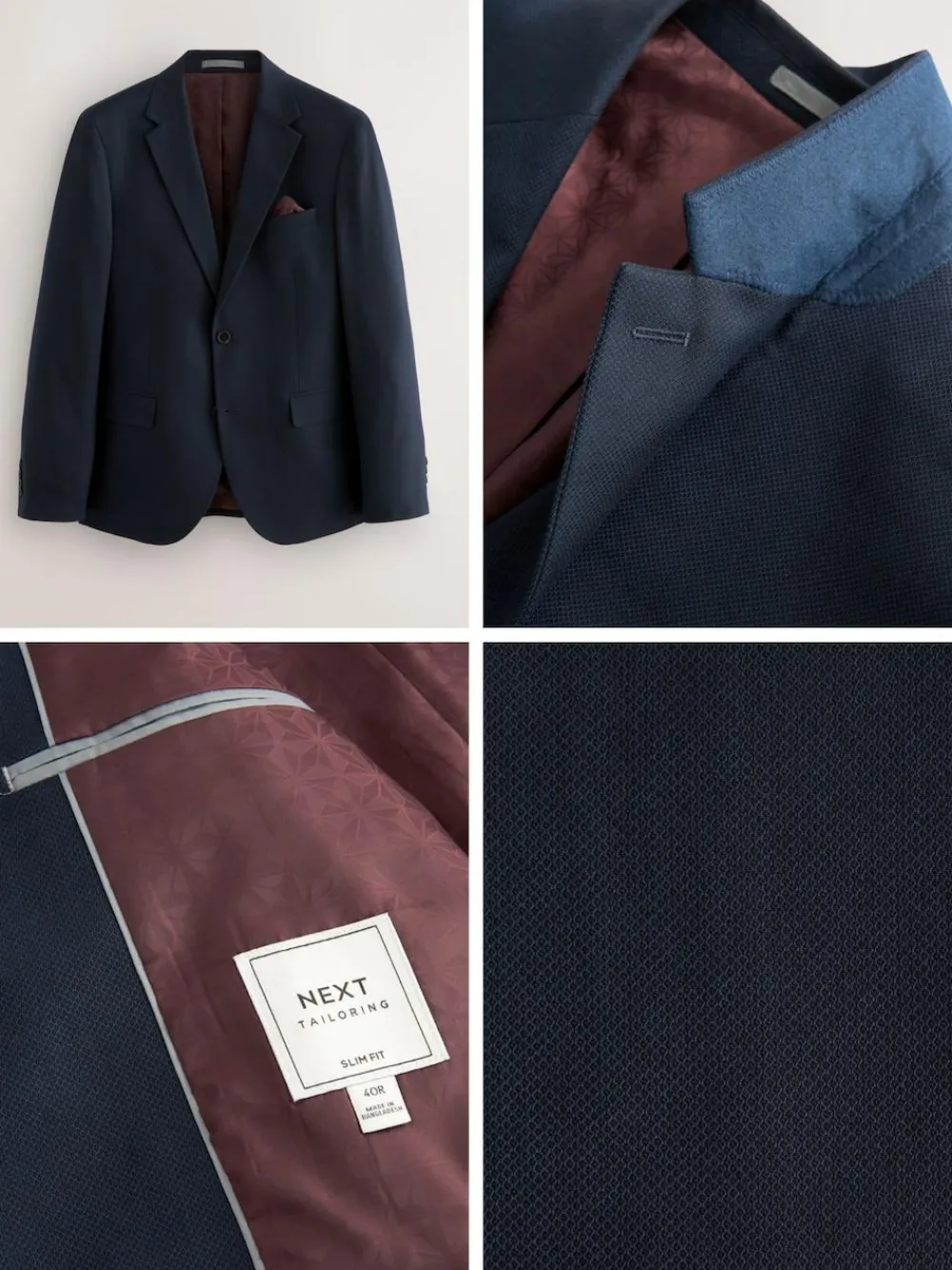 Sale Next Navy Blue Slim Fit Textured Suit Jacket