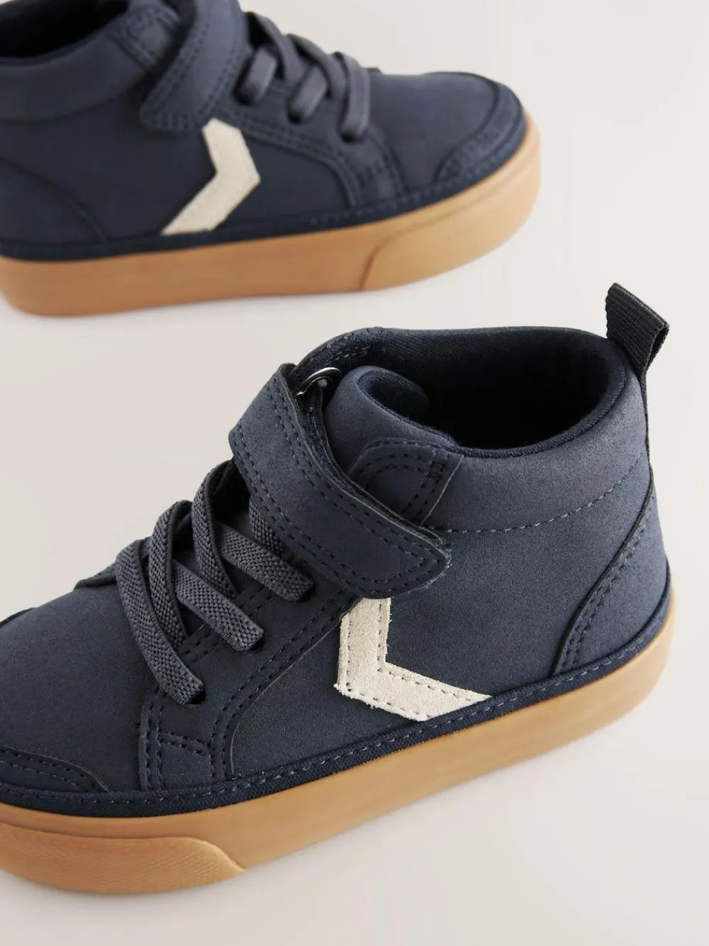 Hot Next Standard Fit (F) Elastic Lace Touch Fastening Chevron Boots Navy Blue