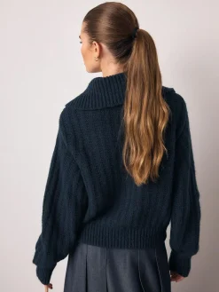 Clearance Next Navy Blue Stitchy Knitted Zip Up Collar Cardigan