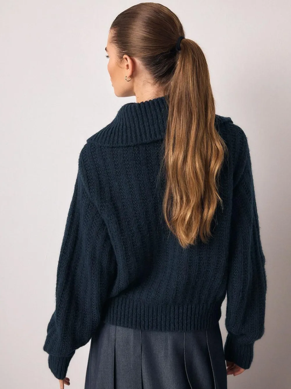 Clearance Next Navy Blue Stitchy Knitted Zip Up Collar Cardigan