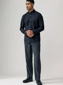 Next Navy Blue Stretch Oxford Long Sleeve Shirt^ Occasionwear|Shirts