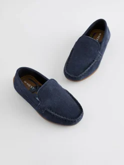 Best Next Wide Fit (G) Suede Slip-Ons Loafer Shoes Navy Blue