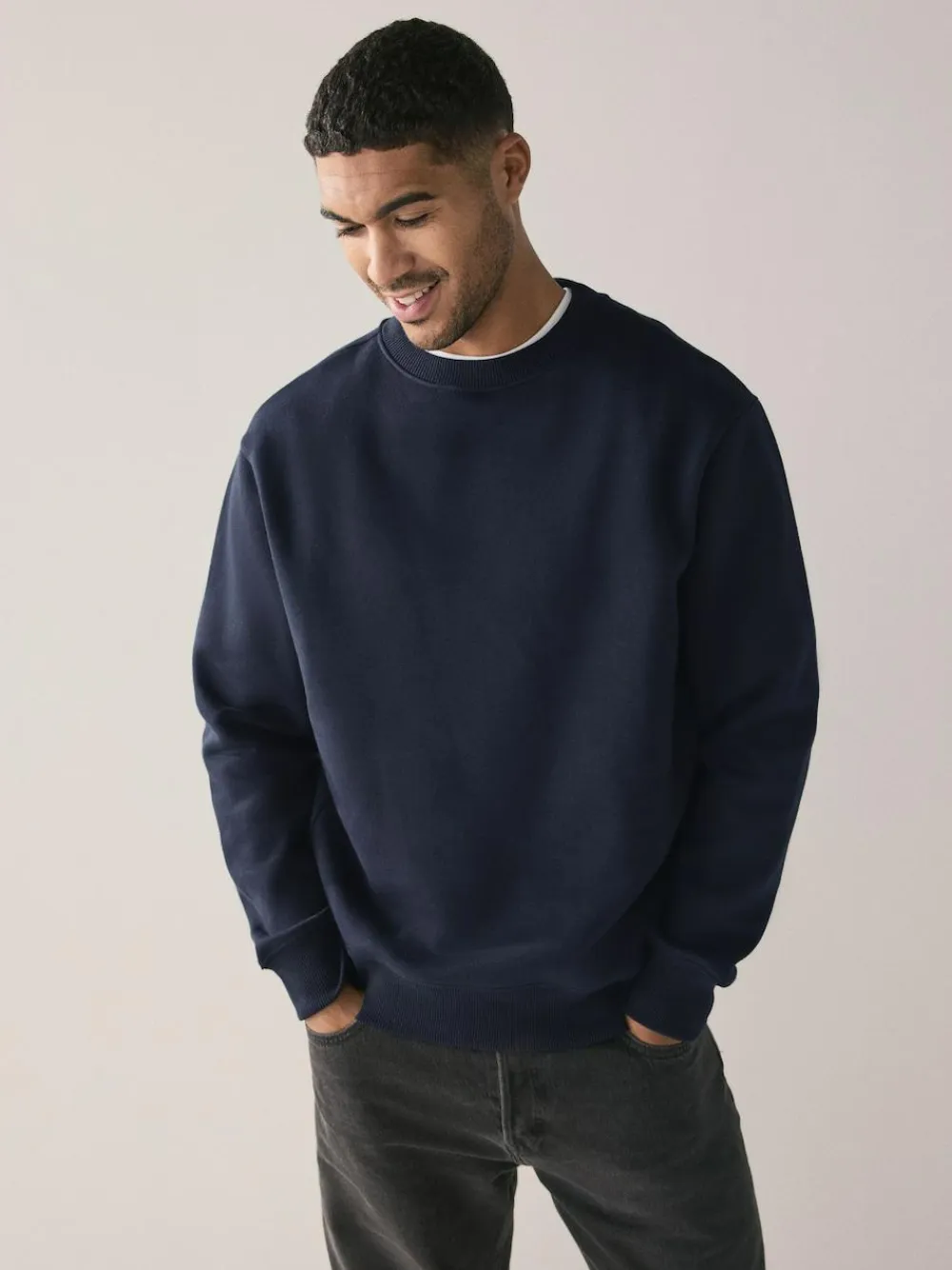 Clearance Next Cotton Rich Jersey Crew Sweatshirts 2 Pack Navy Blue/Green