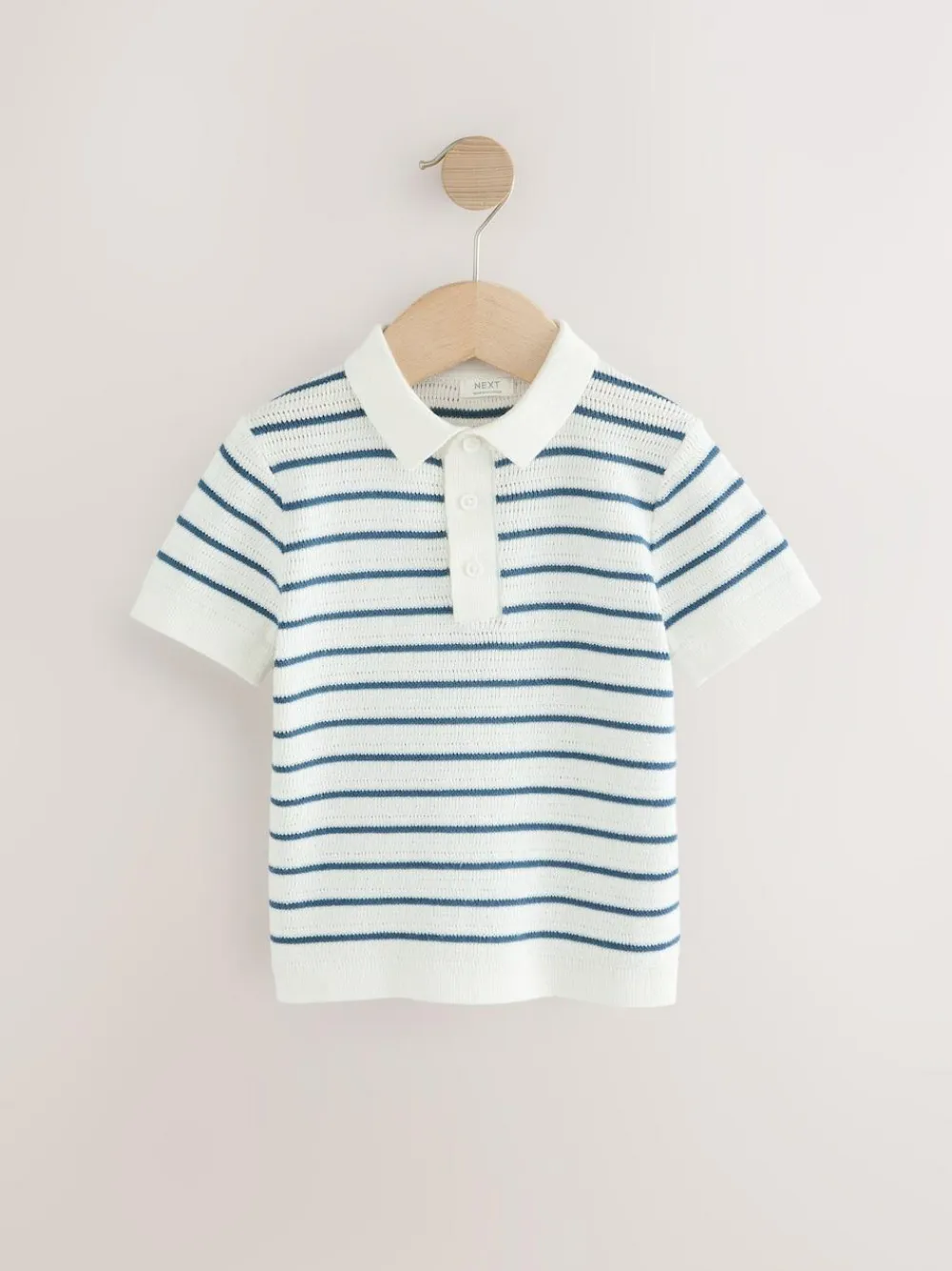 Discount Next Button Neck Knitted 100% Cotton Polo Shirt (3mths-7yrs) Navy Blue/White