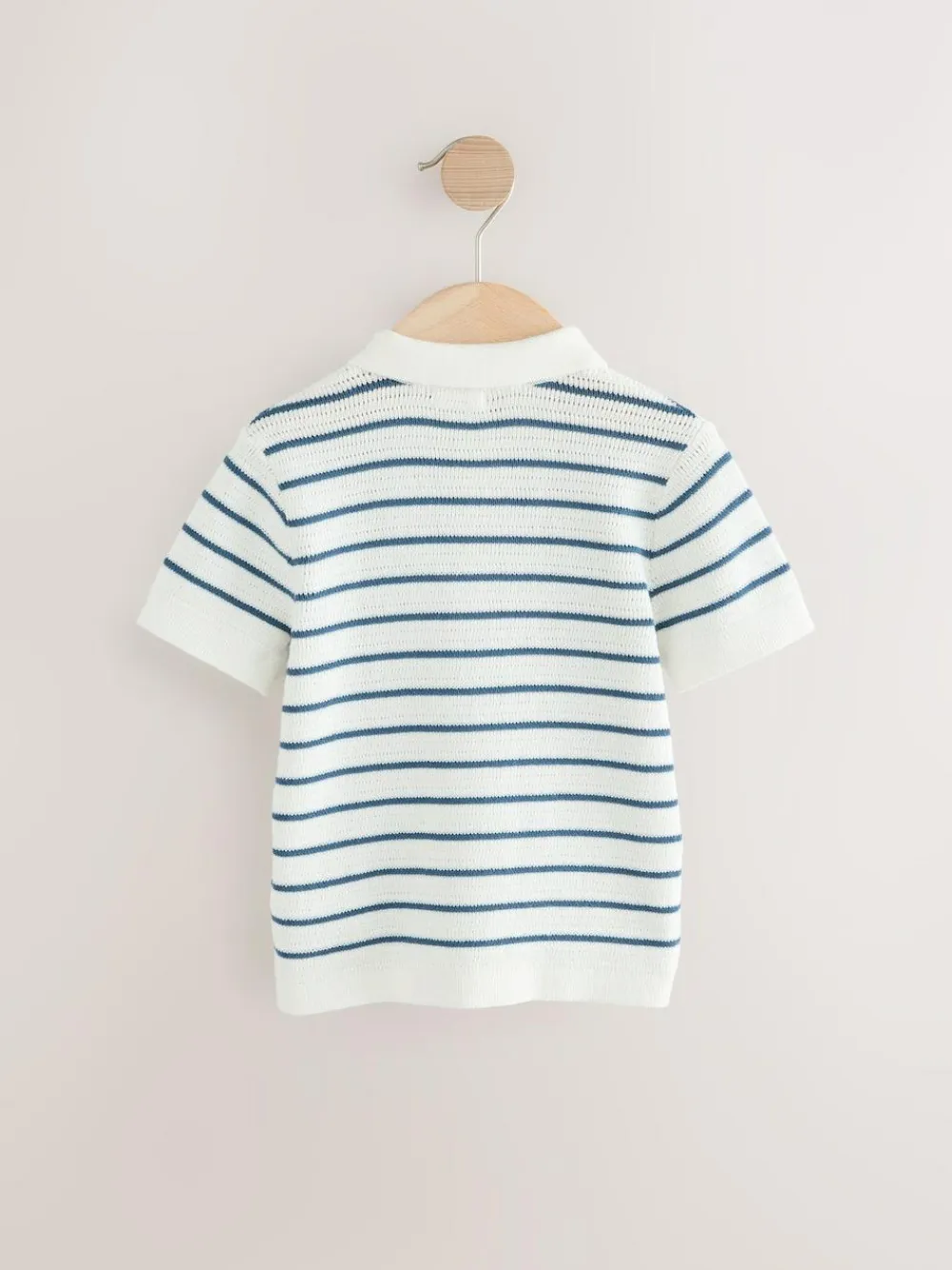 Discount Next Button Neck Knitted 100% Cotton Polo Shirt (3mths-7yrs) Navy Blue/White