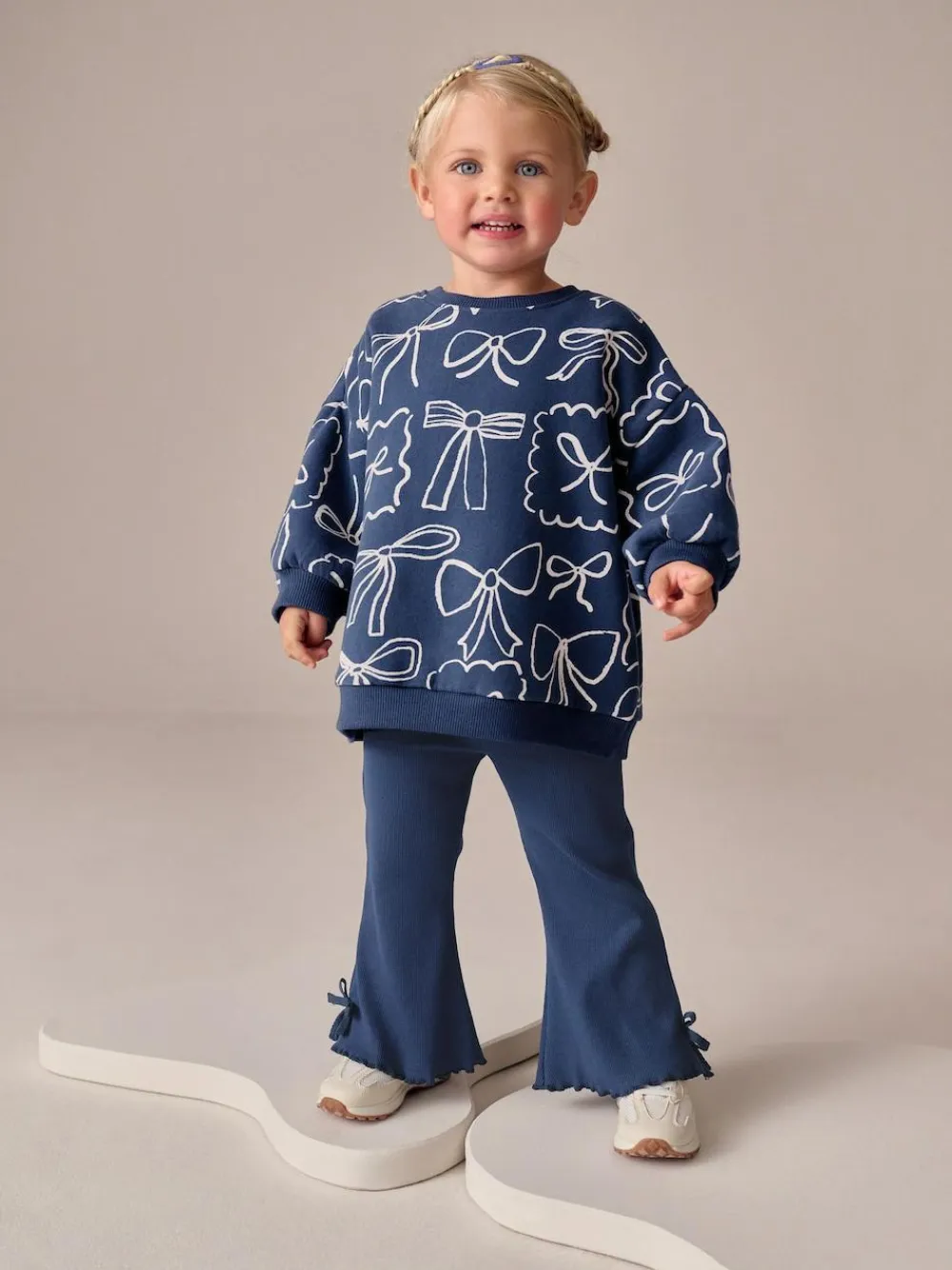 Outlet Next Navy Bow Print Sweatshirt & Flare Leggings Set (3mths-7yrs)