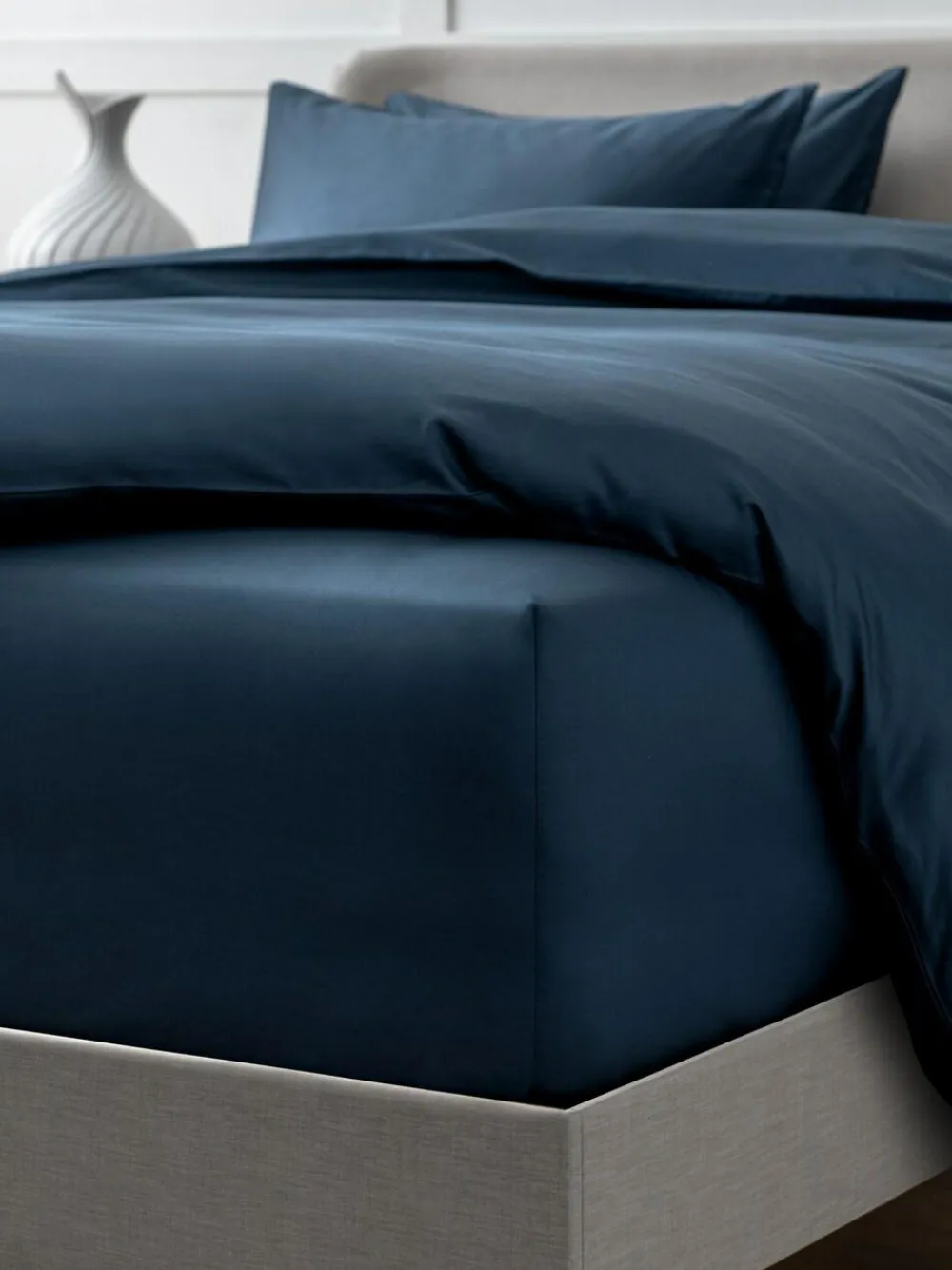 New Next Navy Collection Luxe 400 Thread Count Egyptian Extra Deep Fitted Cotton Sateen Sheet