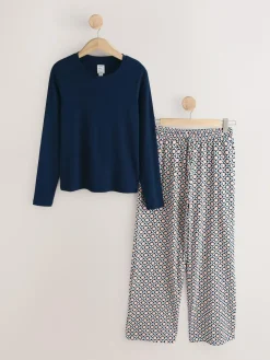 Discount Next Navy Geo Ribbed Long Sleeve Pyjamas