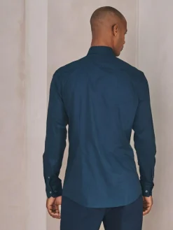 Discount Next Slim Fit Cotton Stretch Long Sleeve Formal Shirt Navy