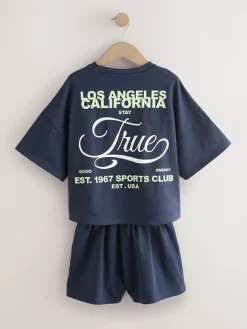Discount Next Navy Slogan Heavyweight T-Shirt and Shorts Set (3-16yrs)