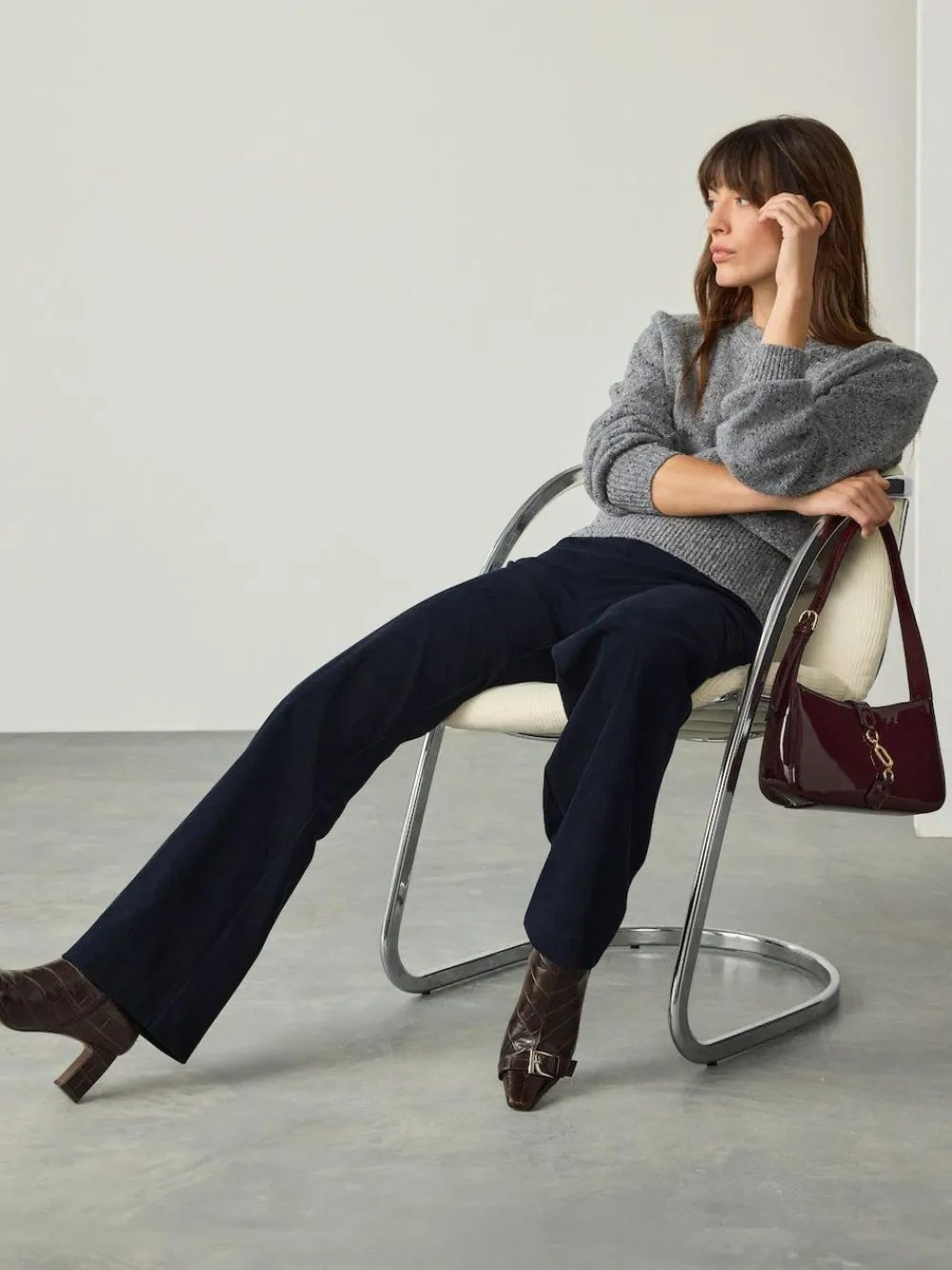 Online Next Navy Smoothing Cord Wide Leg Trousers