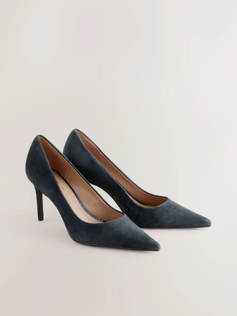 Next Navy Suede Standard/Wide Fit Leather Mid Court Shoes