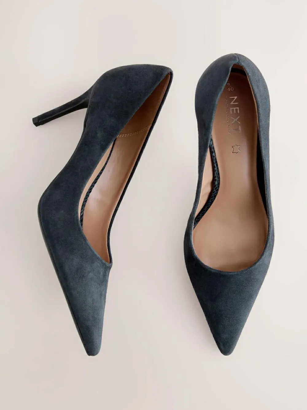 Next Navy Suede Standard/Wide Fit Leather Mid Court Shoes