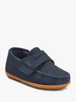 Next Wide Fit (G) Leather Penny Loafers with Touch and Close Fastening^ Shoes