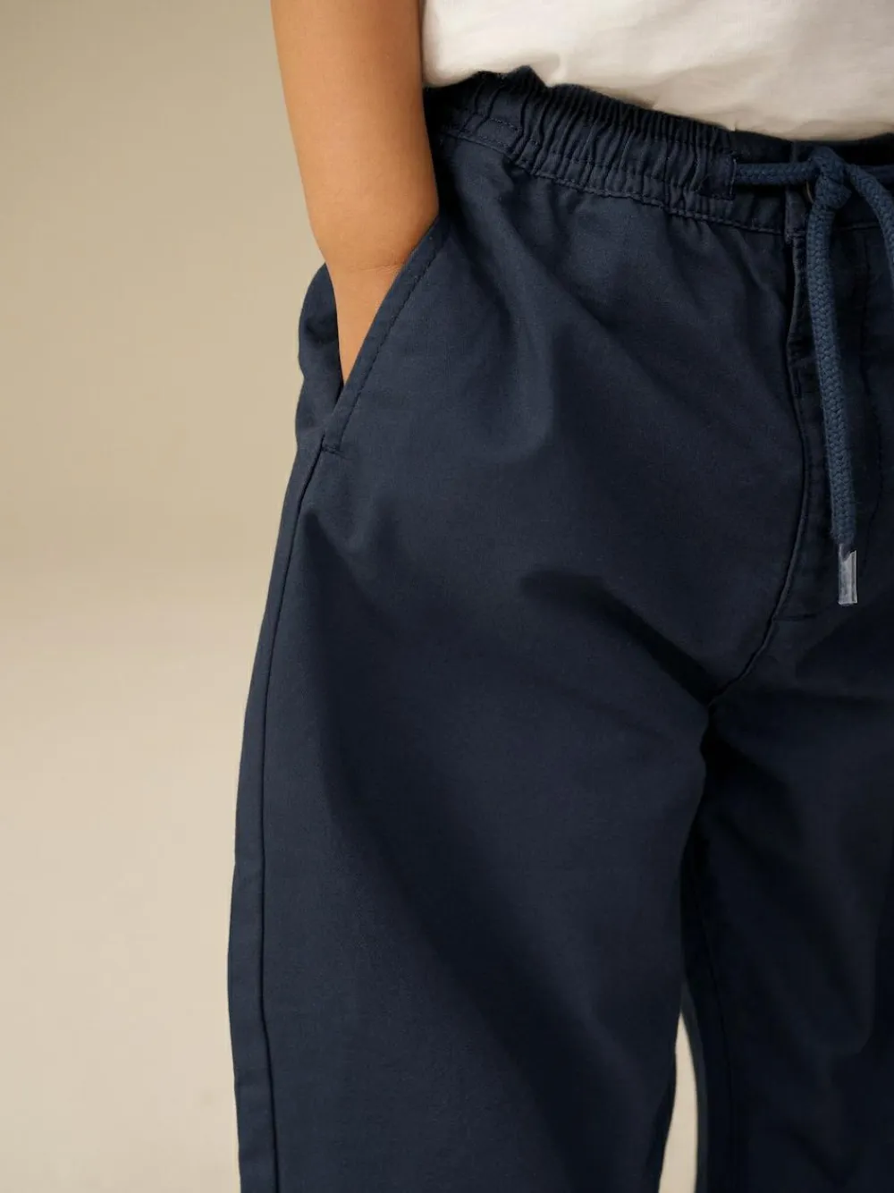 Discount Next Navy Wide Leg 100% Cotton Chino Trousers with Elasticated Waist (3mths-7yrs)