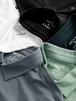 Next Navy/Brown/Grey/White/Sage Green Regular Fit Short Sleeve Jersey Polo Shirts 5 Pack^ Tops & T-Shirts