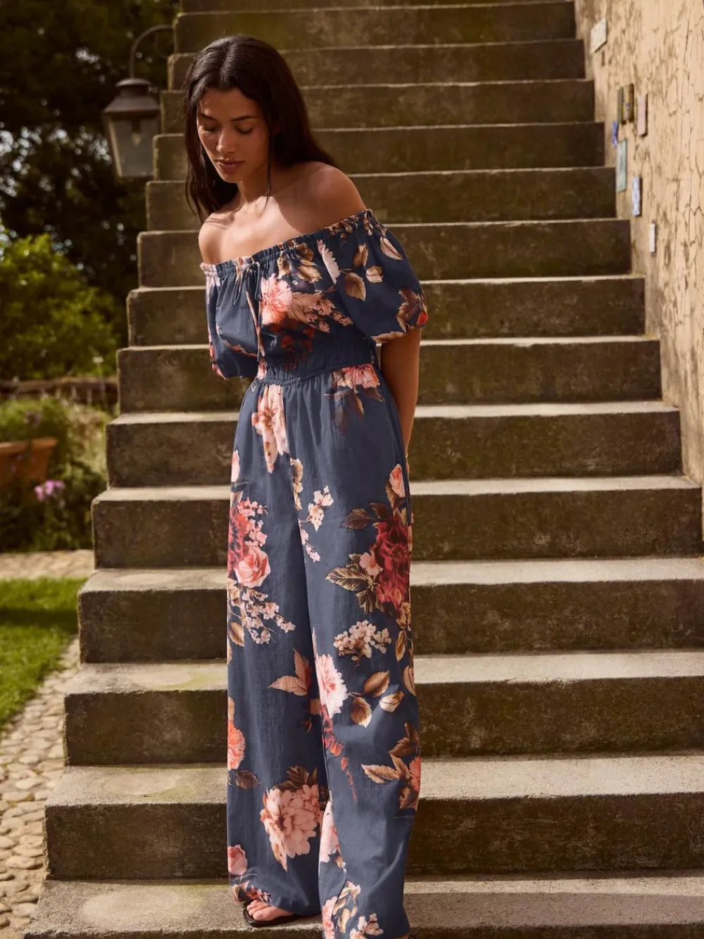 Sale Next Off the Shoulder Jumpsuit Navy/Pink