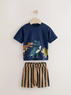 Next Short Sleeve T-Shirt & Shorts Set 2 Pack (3mths-7yrs) (3mths-7yrs)^BOY Shorts|Shorts