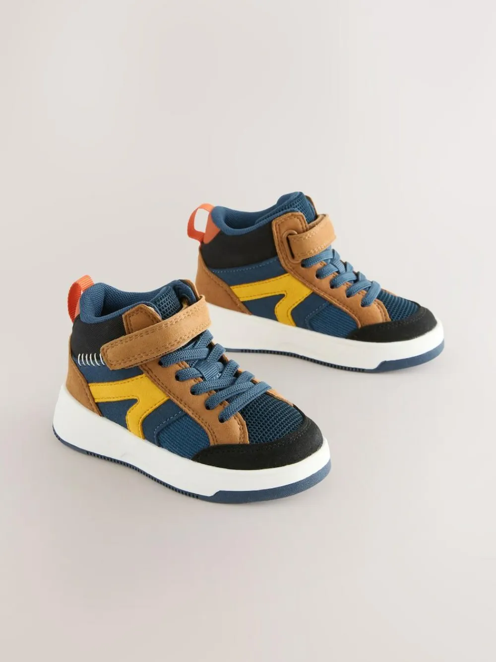 Next Touch Fastening Elastic Lace Hi Top Trainers Navy/Tan Colourblock