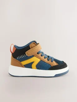 Next Touch Fastening Elastic Lace Hi Top Trainers Navy/Tan Colourblock