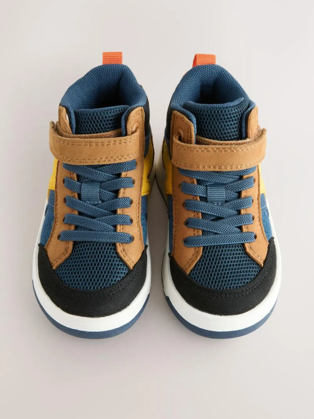 Next Touch Fastening Elastic Lace Hi Top Trainers Navy/Tan Colourblock