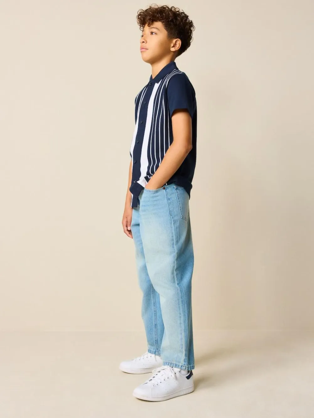 Clearance Next Navy/White Vertical Stripe Short Sleeve Jersey Shirt (3-16yrs)
