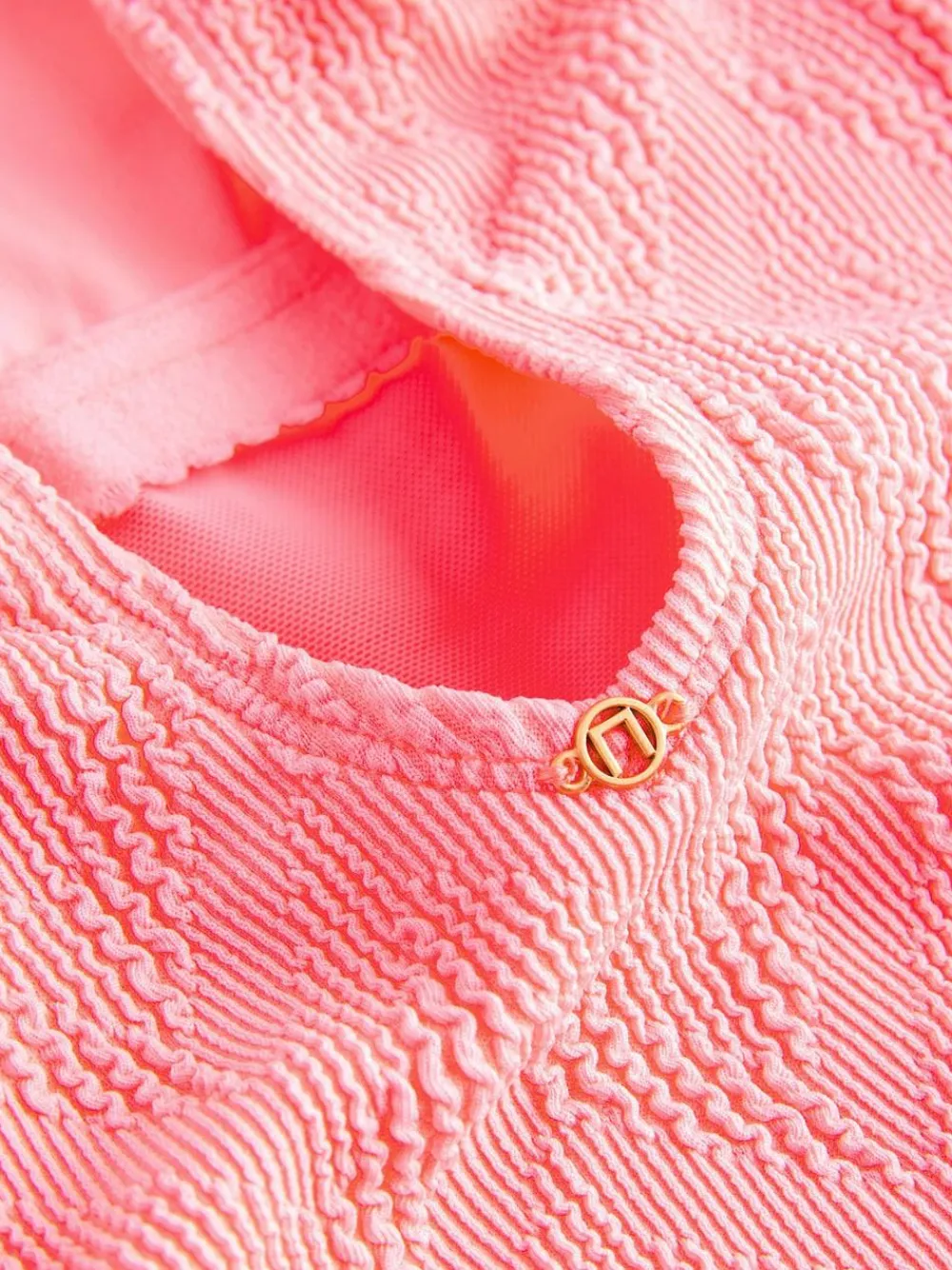 Next Neon Coral Pink Textured Scoop Neck Tummy Control Swimsuit^Women Swimwear