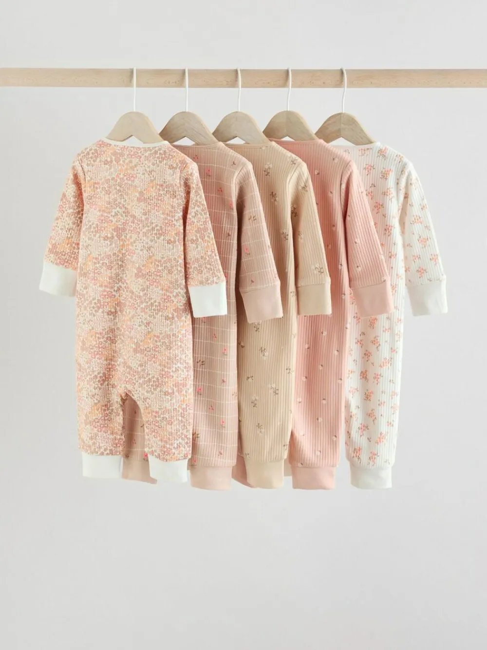 Next Neutral 5 Pack Two Way Zip Baby Sleepsuits (0mths-3yrs)^ Nightwear